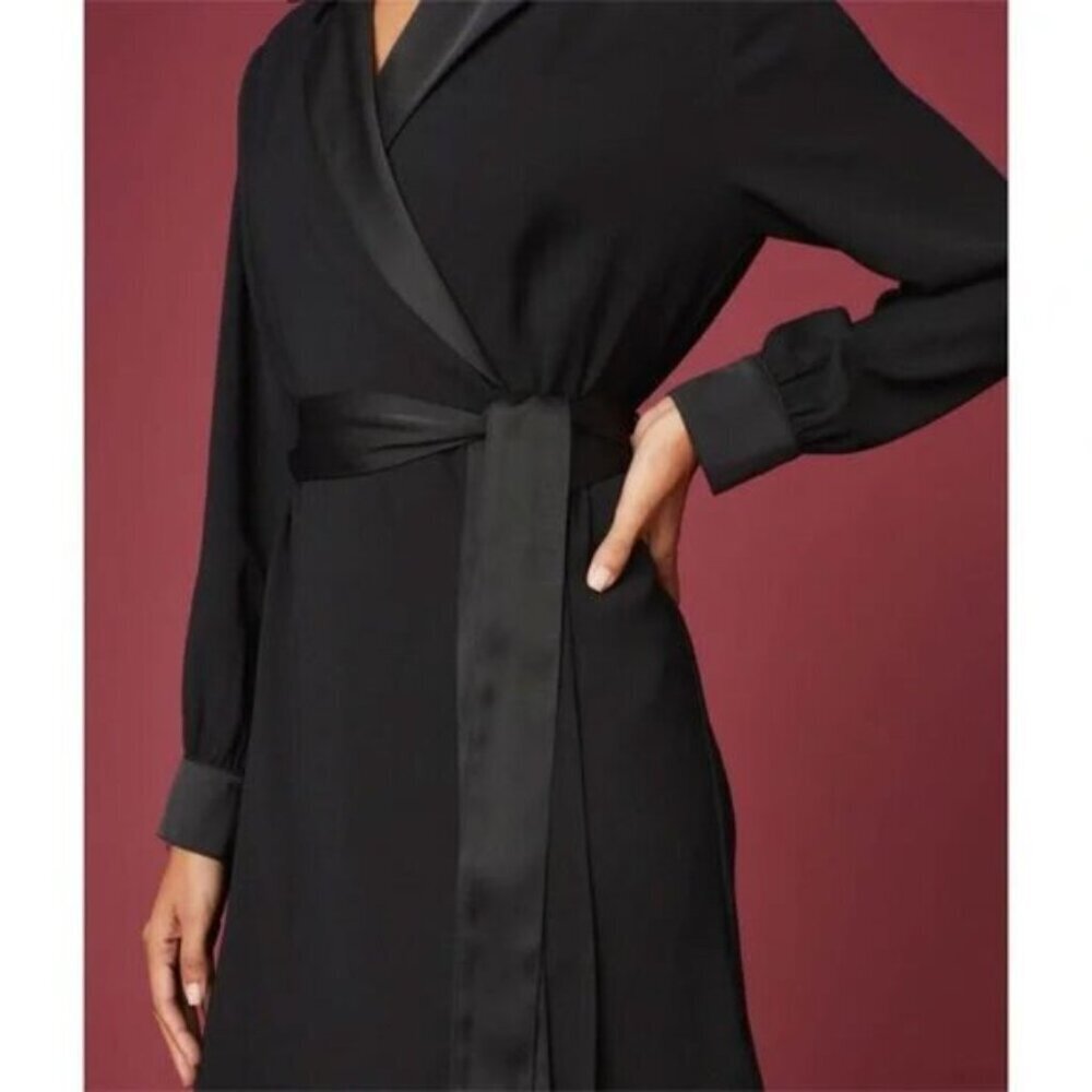 UnTuckIt Satin Black Wrap Agnes Dress Business Career Corporate Modern Large NWT - Picture 3 of 16